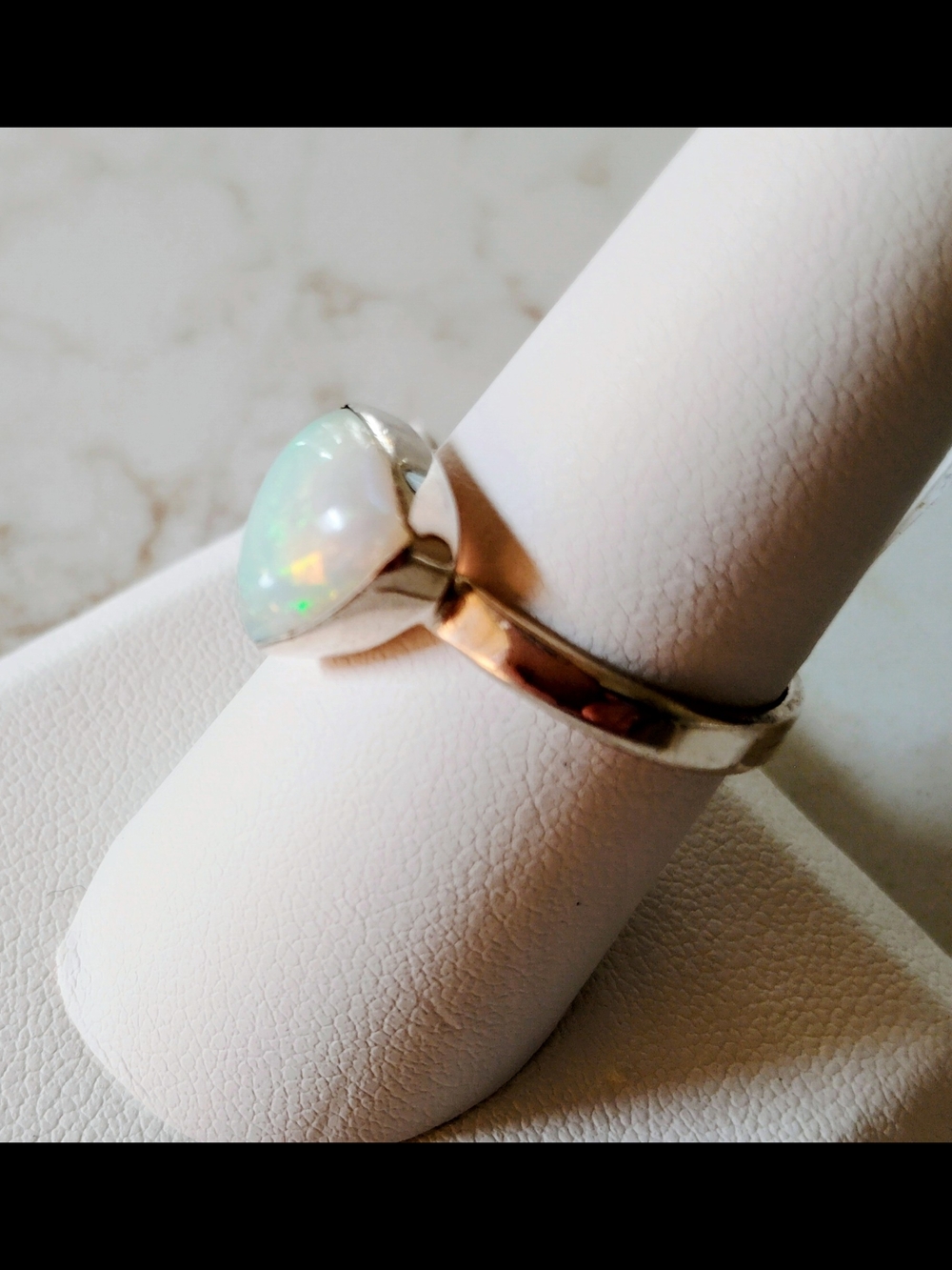 Sterling Silver Triangular Genuine Ethiopian Opal Bezel Set Ring